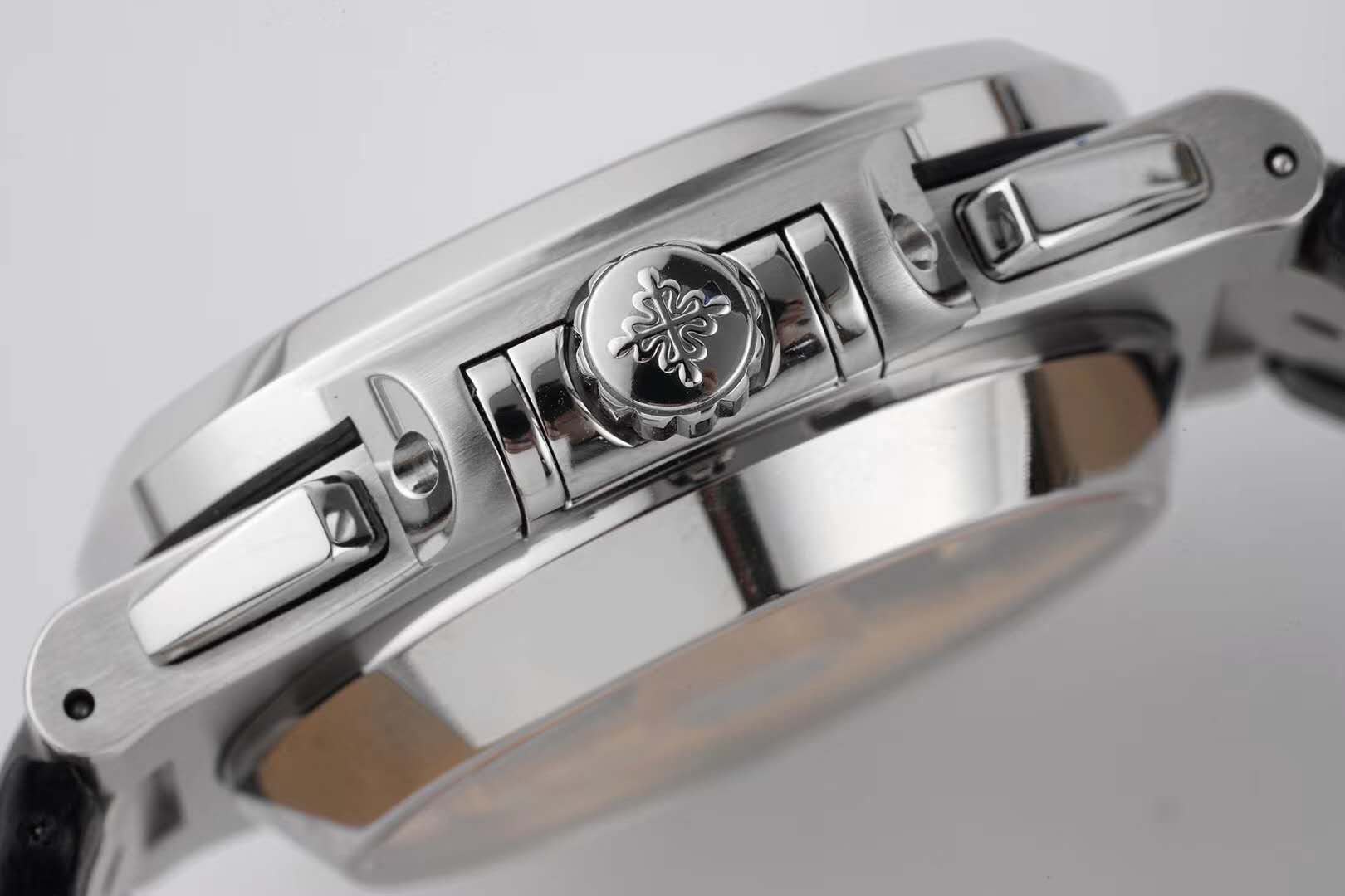 Nautilus 5980/1A-014 Black Dial in Steel on Leather Strap